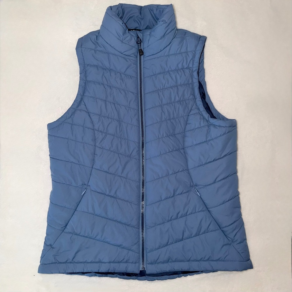 DSG Womens Puffer Vest Blue Chevron Quilted Full Zip Sleeveless Jacket Medium